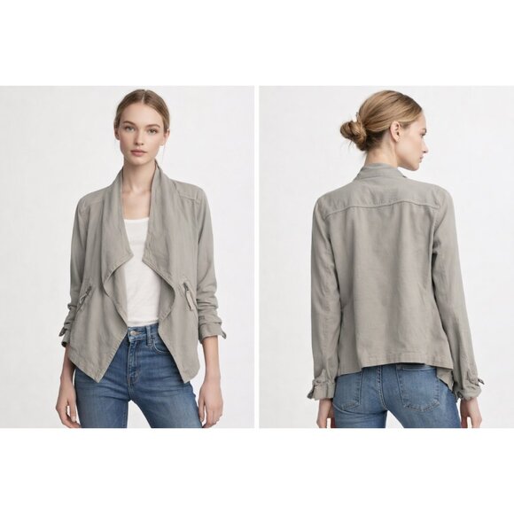 Anthopologie Jackets & Blazers - Anthropologie Gray Draped Utility Jacket XS Linen Suede Zip Pockets